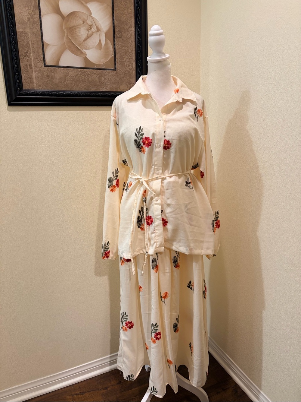 Double D Bangkok One Size Cream Embroidered Blouse and Maxi Skirt Coords setNWOT